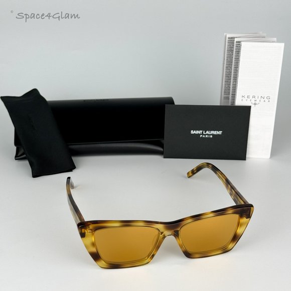 NEW Saint Laurent SL276 MICA 022 Havana Yellow Cat Eye Women 